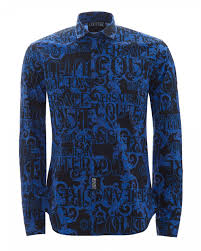 mens all over blue baroque print shirt