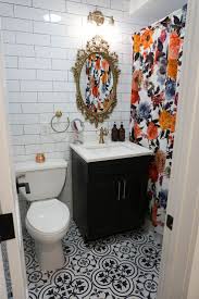 Black And White Shower Curtain My Entire Apartment Renovation After Photos Living After Midnite Apartment Renovation Gold Bathroom Vintage Shower Curtains
