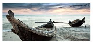 Tableau Triptyque Deux Pirogues Sur Une Plage De Thailande A Bateau Tableau Triptyque Triptyque