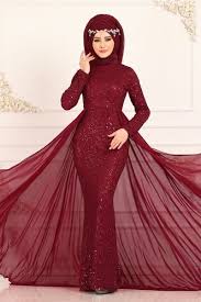 Modaselvim Abiye Sifon Kuyruklu Payetli Abiye Pn2002 Bordo Moda The Dress Elbise