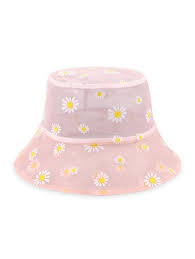 Daisy Print Travel Bucket Hat Blue Light Pink Yellow Daisy Print Bucket Hat Light Pink