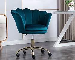 Amazon Com Kmax Office Desk Chair Velvet Makeup Arm Chair Gold Base Teal Kitchen Dining