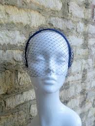 Navy Blue Birdcage Veil: Satin Headband, Wedding Bridal Veil