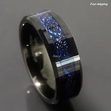Dramatic Celtic Black Dragon Tungsten Ring Deep Blue Inlay Men S Women S Unisex Jewelry Wedding Band Affordable Luxury Rings For Men Black Rings Men S Wedding Ring