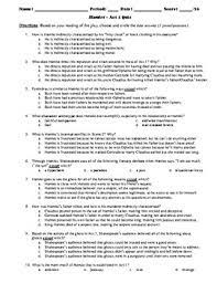 Hamlet Act 1 Multiple Choice And Short Answer Quiz By Bradley Thompson