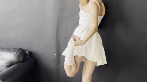 sexy show yoga in transparent skirt