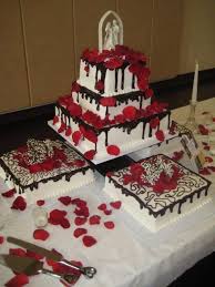 Grand Elegance Cakes Toledo Ohio Red And Black Wedding Cake With Chocolate Ganache This Was Our Weddi Black Wedding Cakes Wedding Cakes Halloween Wedding