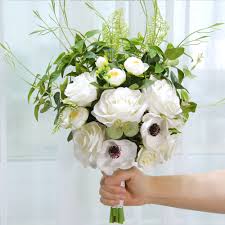 Wedding favourites lily of the valley and ranunculus are also available not to mention catkins and blossoms too. Janevini Romantic Boho Wedding Bouquet White Bridal Flowers Green Leaves Artificial Silk Rose For Bridesmaid Wedding Accessories Wedding Bouquets Aliexpress