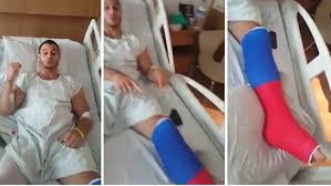 French gymnast ait said suffers shocking broken leg. French Gymnast Samir Ait Said Who Snapped His Leg In Horror Landing Manages To Walk Daily Mail Online