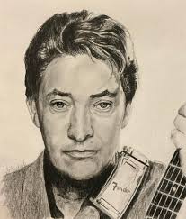 A quick sketch in graphite stick of a blues guitarist.