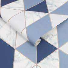 Clean and simple, this geometric kaleidoscope peel and stick wallpaper from next wall will add a modern flair to any interior space. Fresco Marble Geometric Wallpaper Navy Wilko