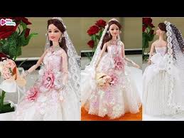 Barbie Doll Bridal Gown Making Christian Bridal Doll Dress And Jewellery Barbie Lehenga Making Youtube In 2020 Doll Dress Dresses Wedding Doll