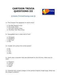 Displaying 22 questions associated with risk. Cartoon Trivia Questions Iii Trivia Champ
