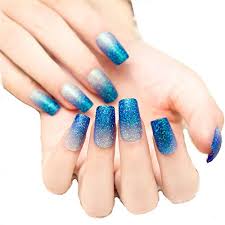 French tip acrylic nail designs. Rongcheng 24 Sheet Pretty Long Fake Nails Acrylic Nail Art Tips Blue Glitter French Nails For Women Decoration Buy Online In Aruba At Aruba Desertcart Com Productid 35462213