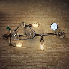 Industrial Wall Sconce With Gear Pressure Gauge And Tap Accent 3 Lights 40 Width Takeluckhome Com