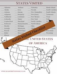 The capital city of the state. Printable States Visited Checklist Road Trip The World