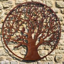 Metal rust color canopy wall decor. Rusty Metal Tree Wall Art Screen The Farthing Rustic Wall Art