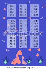 See multiplication tables online and print them. Multiplication Table With Cartoon Dino Chart Poster Mathematical Examples For Printing Educational Material At School Or At Canstock