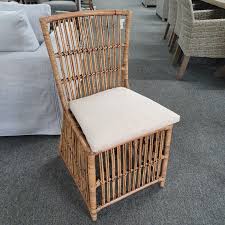 Villa Hamptons Style Rattan Cane Dining Side Chair Honey With Cushion Furniture
