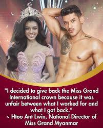 After placing 2nd runner up at Miss Grand International, Myanmars National  Director will be returning the crown to the MGI Org. PageantMagPhils