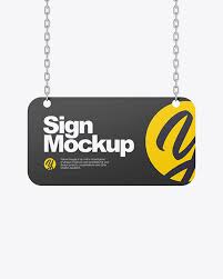 Download Sign W Chain Mockup In Indoor Advertising Mockups On Yellow Images Object Mockups PSD Mockup Templates
