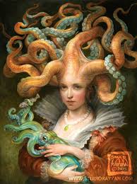 Contessa With Squid Print Fantasy Art Octopus Woman Squid Etsy In 2021 Octopus Art Art Fantasy Art