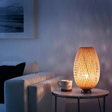 Boja Table Lamp With Led Bulb Nickel Plated Bamboo Ikea In 2020 Ikea Lamp Table Lamp Rattan Lamp