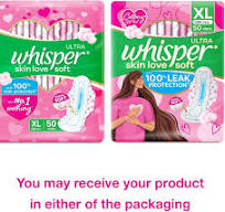 Whisper Ultra Soft Sanitary Pads - 50 Pieces (XL)
