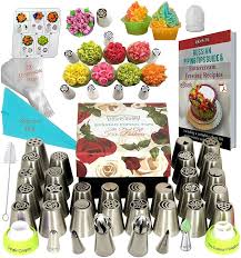 k s artisan russian piping tips set deluxe cake decorating tips 33 genuine icing nozzles easy to use for cupcake decorating 2 ball tips 3 couplers