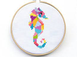 #seahorse #nautic 88 this a counted cross stitch pattern only. Colorful Seahorse Cross Stitch Pattern Easy Beginner Cross Etsy