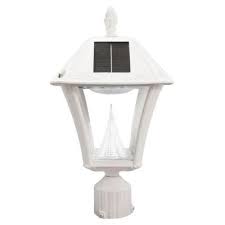 Gama Sonic Baytown Ii White Led Outdoor Resin Solar Post Wall Light With Warm 105233 5 The Home Depot Lamp Post Lights Wall Lights White Lead
