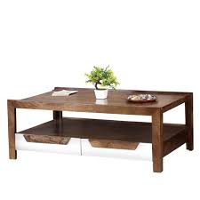 Extra large square coffee table with storage. 60 S Retro Mango Wood 2 Tier Raised Edge Coffee Table W Drawers