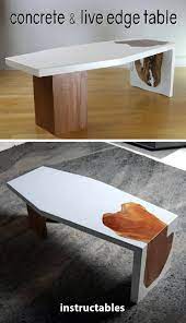 White Concrete Live Edge Waterfall Table Custom Wood Furniture Woodworking Table Furniture