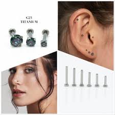 20G/18G/16G Tiny Push Pin Labret Two Stone Flat Back Earring Tragus Stud  Flat Back Stud Helix Stud Cartilage Nose Stud