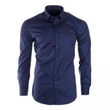 Chemise homme bleu marine à rayures modèle marlon se portant idealement sous un costume, pour une allure strict mais chic, ou plus décontractée avec un jean. Chemise A Rayures Manches Longues Homme Ted Lapidus A Prix Degriffe