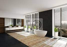 Luxuriöse innovative und moderne badezimmer ideen. Moderne Freistehende Badewanne In Luxus Badezimmer Mit Holzboden Fototapete Fototapeten Holzboden Freistehend Waschraum Myloview De