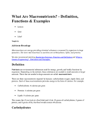 7 carbohydrates, protein, and fat are the three main suppliers of nutrition in your diet. Doc What Are Macronutrients Kemian Lubinda Academia Edu