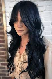 Tasteful Blue Black Hair Color Ideas To Try In Any Season In 2020 Layered Hair With Bangs Long Layered Hair Hair Color For Black Hair