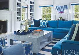 Tour A Vibrant Fairfield County Home With A Youthful Yet Sophisticated Appeal Cottages Gardens Blue Family Rooms Family Room Blue Sectional