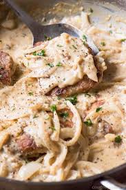 Combine the flour, salt, and pepper in a large shallow bowl. Smothered Pork Chops Recipe With Spinach Spaghetti Courtney S Sweets