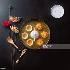 Flat Lay Conceptual Chinese Afternoon Tea With Mooncake On Black Moon Cake Afternoon Tea Chinese Tea