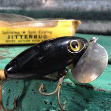 Black And Yellow Fishing Lures Vintage Jitterbug Fishing Lure With Box Black Fred Arbogast Jitterbug Lure Surface Bait Spinning Lure Lake L Vintage Fishing Fishing Supplies Fishing Lures