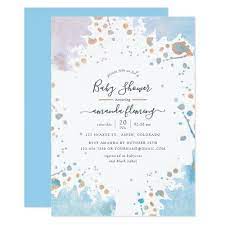Rose Gold And Blue Watercolor Splash Baby Shower Invitation Zazzle Com Baby Shower Invitations Personalised Wedding Invitations Watercolor Wedding Invitations