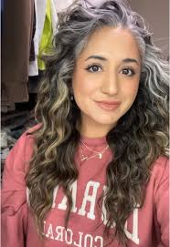 Gray hair grow out, worn straight and then curly. 6 years of growing i...
