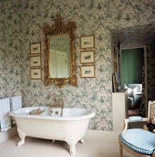 Victorian Style Bathroom With Blue And Cream Floral Wallpaper Victorian Interior Design Victorian Style Bathroom Best Bathroom Designs