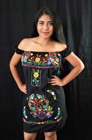 Womens Mexican Dress Embroidered Dress Black Mexican Dress Etsy Vestidos Bordados Tendencias Etsy