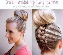 French Braided Top Knot Stylish Hair Braid Top Knot Hair Styles