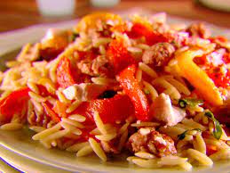 Orzo With Sausage Peppers And Tomatoes Recipe Stuffed Peppers Food Network Recipes Recipes