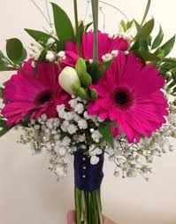 Maybe you would like to learn more about one of these? Hot Pink Gerberas Mixed With White Freesia In This Modern Handtied Www Am Flowers Co Uk Hot Pink Wedding Flowers Bridal Bouquet Hot Pink Pink Wedding Flowers