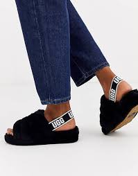 Kids fluff yeah slide cali collage. Ugg Fluff Yeah Slide Flat Sandals In Black Asos